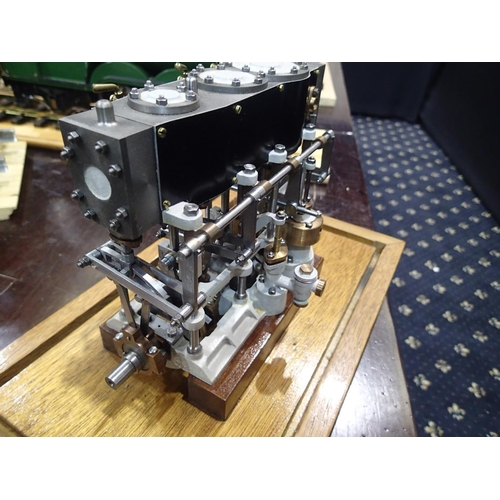 2123 - Live steam triple expansion steam engine, 10 inch long, 4 inch wide, 8 inch high, been a display mod... 