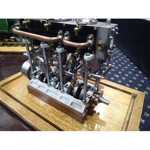 2123 - Live steam triple expansion steam engine, 10 inch long, 4 inch wide, 8 inch high, been a display mod... 