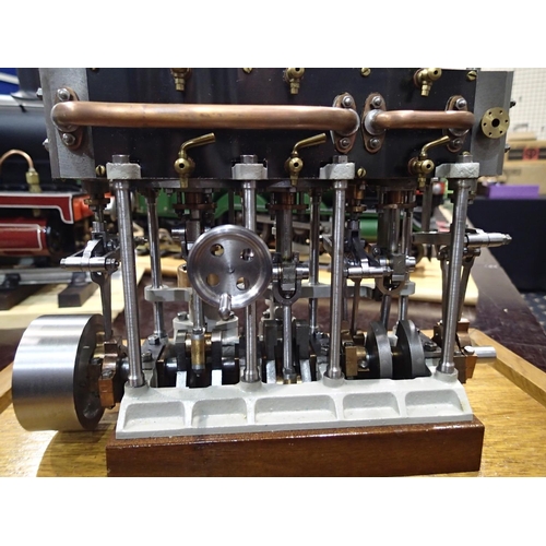 2123 - Live steam triple expansion steam engine, 10 inch long, 4 inch wide, 8 inch high, been a display mod... 