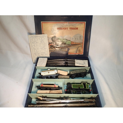 2221 - Boxed Hornby train no. 201 tank, goods set with LNER loco 460 in green livery with key, complete in ... 