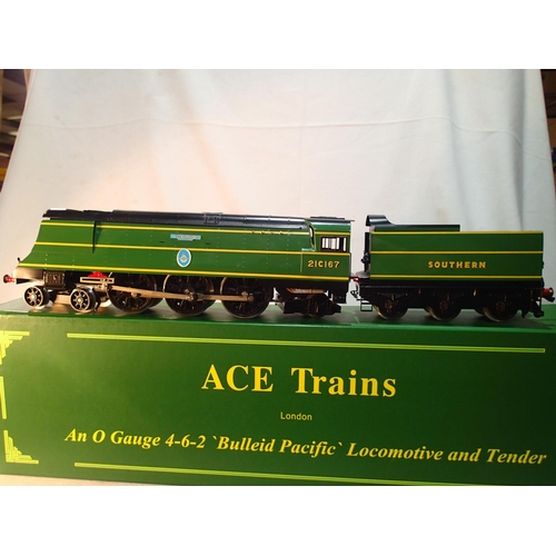 2387 - O gauge Ace Trains Bullied Pacific Tangmere 21C167, Southern malachite green, excellent condition, m... 