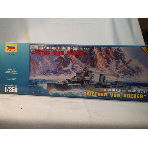 2400 - Zveda 1/350 scale German destroyer, Diether Von Roeder, appears complete, unchecked. UK P&P Group 2 ... 