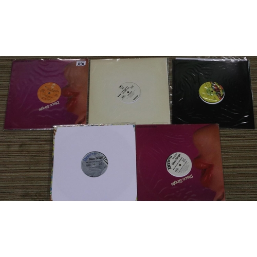 810 - Five collectable Disco/Funk 12 inch singles including promos. UK P&P Group 2 (£20+VAT for the first ... 