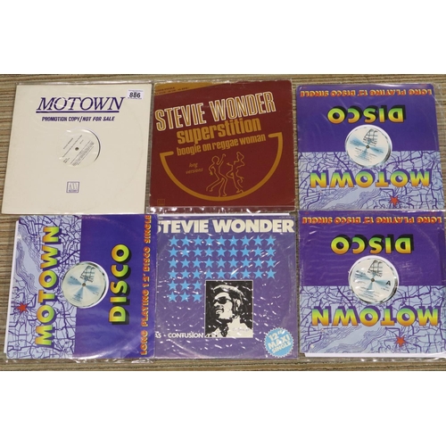 886 - Six Stevie Wonder 12 inch singles including <aster Blaster promo and Superstition. UK P&P Group 2 (£... 