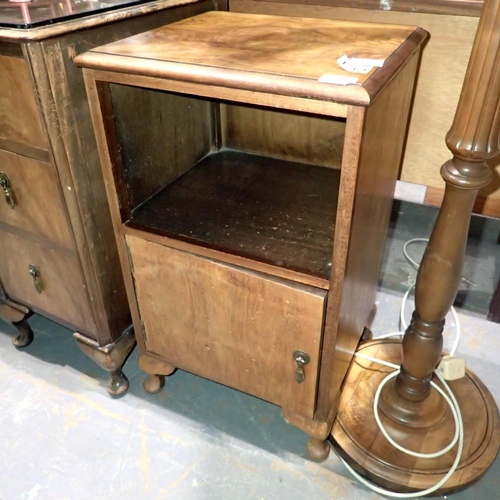 1764 - Burred walnut bedside table, 34 x 35 x 67 cm H. Not available for in-house P&P