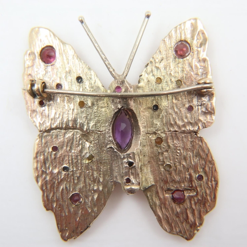 20 - Heavy 9ct gold butterfly set with various gemstones; tourmaline, amethyst, Citrine etc 18.0g. UK P&P... 