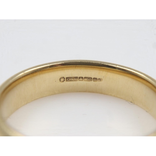 27 - Heavy gauge 18ct gold band ring, wide profile, size S/T, 7.8g. UK P&P Group 1 (£16+VAT for the first... 