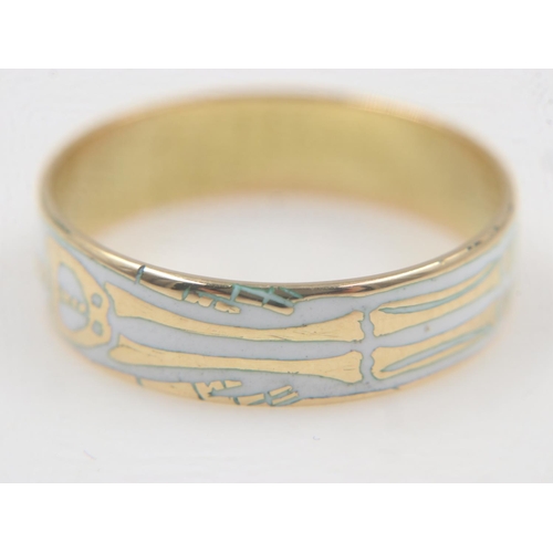 32 - 18ct gold and white enamel skeleton band, momento mori design, size P/Q, 3.3g. UK P&P Group 1 (£16+V... 