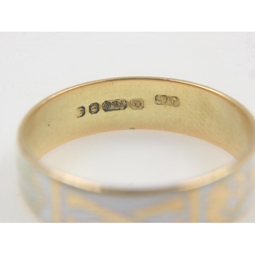 32 - 18ct gold and white enamel skeleton band, momento mori design, size P/Q, 3.3g. UK P&P Group 1 (£16+V... 