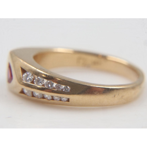 78 - 14ct gold, trillion cut ruby, opal and diamond ring, size O, 7.3g. UK P&P Group 1 (£16+VAT for the f... 