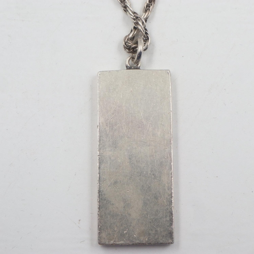 80 - Hallmarked silver 1oz ingot pendant on a 925 silver twist-link neck chain, overall 39g. UK P&P Group... 