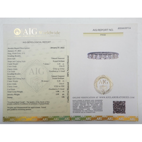 91 - Certified VVS clarity, E colour 1.5ctS diamond and 14ct white gold ring, size P, 2.9g. UK P&P Group ... 