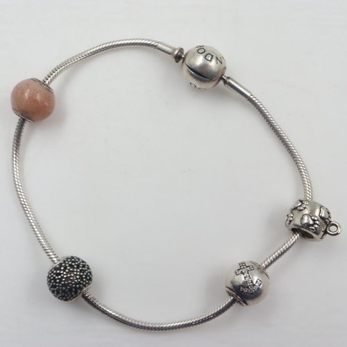 95 - PANDORA: 925 silver bracelet with four bead charms, boxed. UK P&P Group 0 (£6+VAT for the first lot ... 