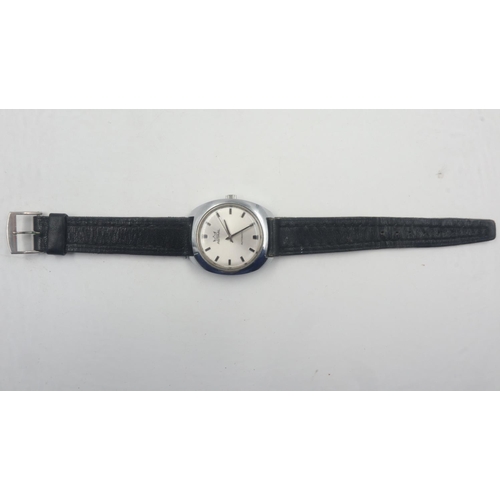 104 - ASTRAL: gents automatic steel cased wristwatch, silvered dial with baton chapters on a black leather... 