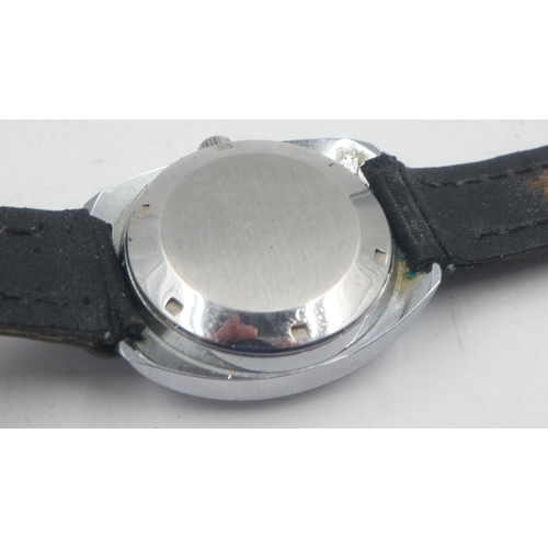 104 - ASTRAL: gents automatic steel cased wristwatch, silvered dial with baton chapters on a black leather... 