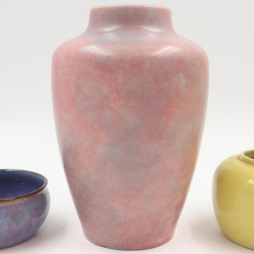 230 - Minton Hollins vase in a mottled pink glaze and two pieces of early Mid Century Royal Doulton, large... 