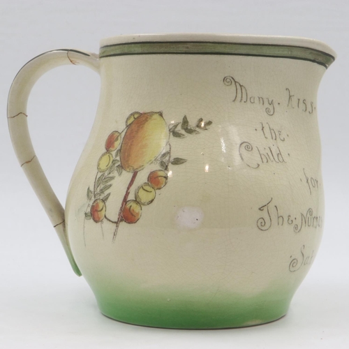 245 - Royal Doulton jug decorated with the Jester and the script, 'Many kiss the child, for the nurses sak... 