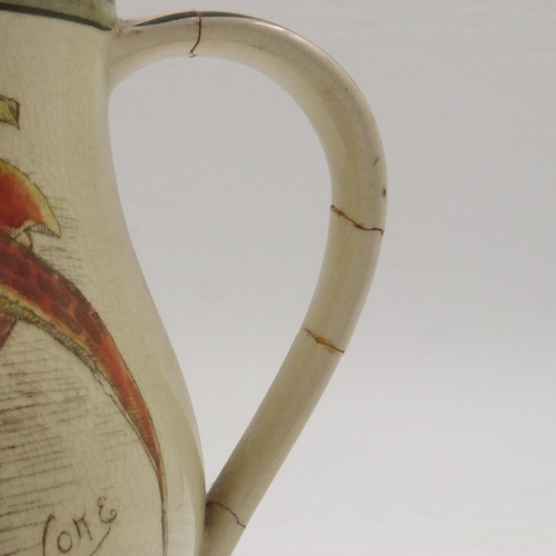 245 - Royal Doulton jug decorated with the Jester and the script, 'Many kiss the child, for the nurses sak... 