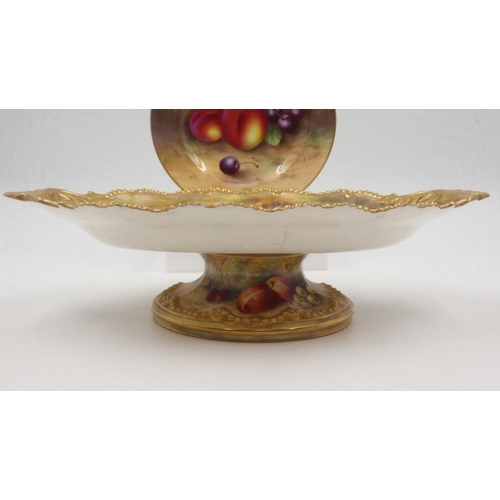 248 - Royal Worcester Tazza, signed Ricketts ( hairline ) and a side plate, D: 18 cm. UK P&P Group 2 (£20+... 