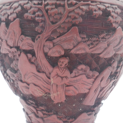 285 - Chinese 19th Century carved cinnabar lacquer vase, some losses, H: 22.5 cm. Not available for in-hou... 