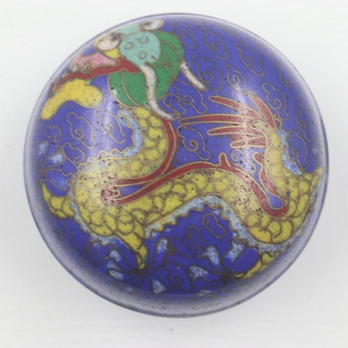 288 - Oriental enamel dragon covered pot, no cracks or chips, D: 65 mm. UK P&P Group 1 (£16+VAT for the fi... 