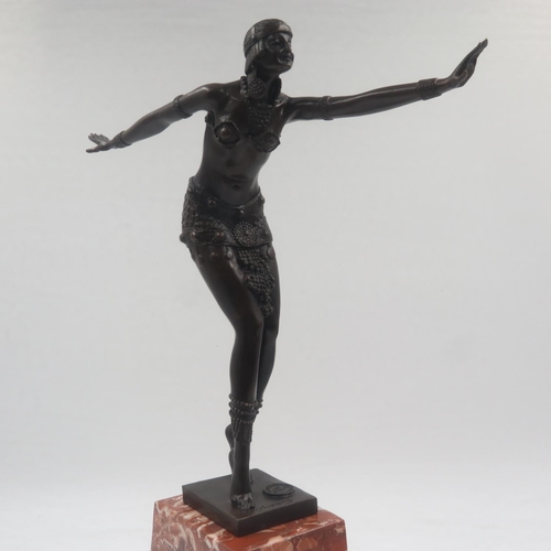 312 - Bronze Art Deco dancer on marble base, H: 50 cm. Not available for in-house P&P