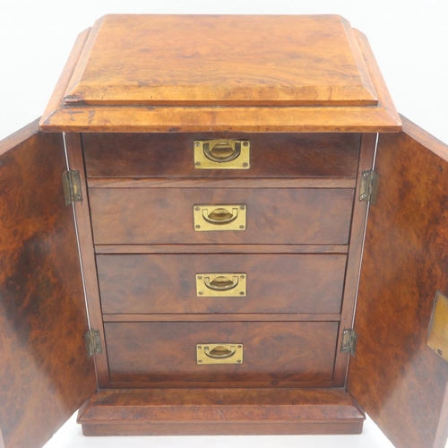 322 - Late 19th/early 20th century burr walnut stationary chest of four graduating drawers, set behind two... 