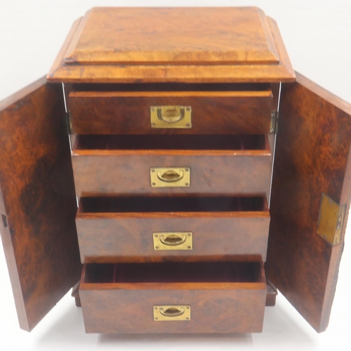 322 - Late 19th/early 20th century burr walnut stationary chest of four graduating drawers, set behind two... 