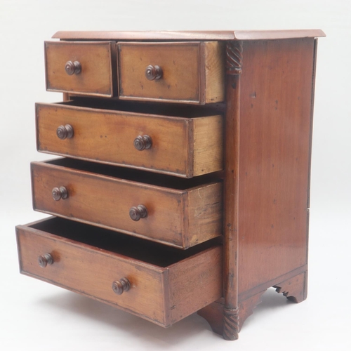 325 - Apprentice piece or salesman's sample, small set of two short over three long drawers, H: 37 cm. Not... 