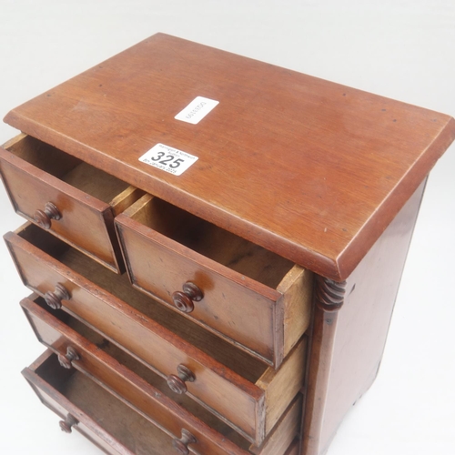 325 - Apprentice piece or salesman's sample, small set of two short over three long drawers, H: 37 cm. Not... 