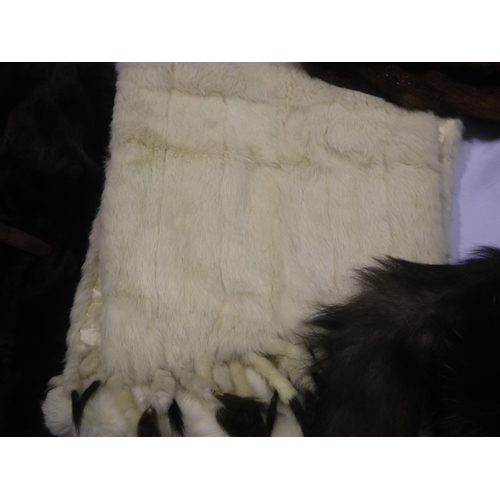 334 - Two double fox fur stoles and three further fur garments. Not available for in-house P&P