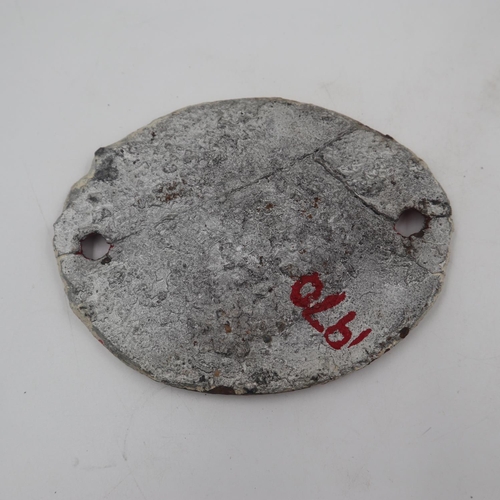 376 - Small 1945 railway wagon plate, L: 12 cm. Not available for in-house P&P