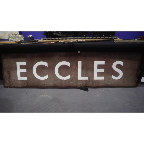 385 - Large enamelled British Rail sign, Eccles, 227cm x 60cm. Not available for in-house P&P