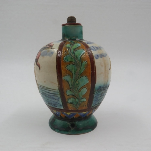 203 - Early 20th century majolica table lamp base H: 18cm.  UK P&P Group 1 (£16+VAT for the first lot and ... 