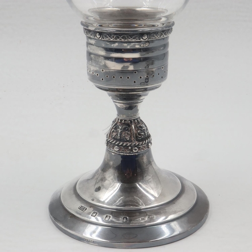 118A - Irish silver candle holder with crystal glass shade etched with barley hallmarked Dublin 4th quarter... 