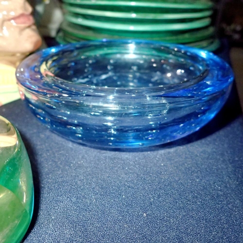 1284A - Whitefriars heavy blue glass bubble control bowl, D: 15 cm. Not available for in-house P&P