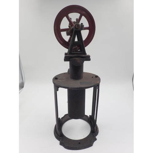 369F - Cast iron hot air engine H: 48cm, no other wheel present, relatively smooth, requires minimal effort... 