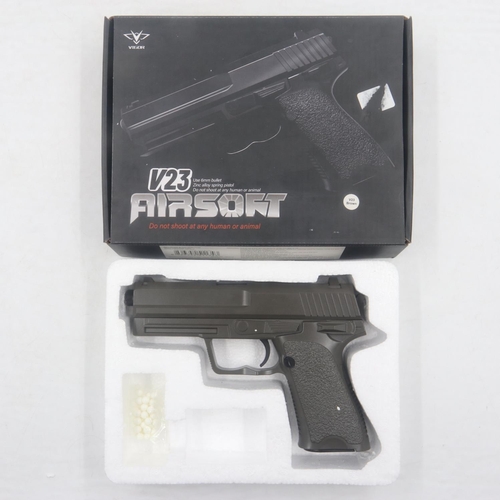 2017 - Airsoft pistol, model V23 in brown, boxed. P&P Group 2 (£18+VAT for the first lot and £3+VAT for sub... 