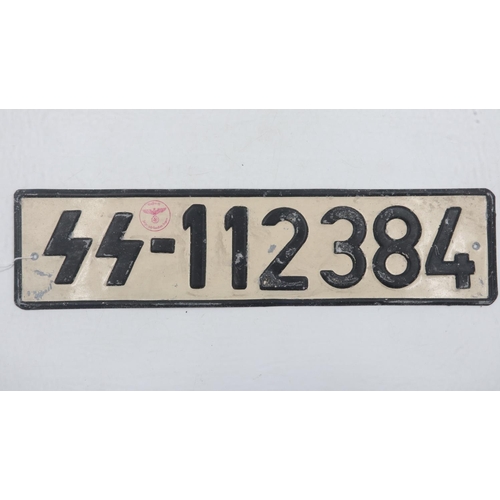 2032 - Re-enactment Waffen SS Number Plate in pressed metal. UK P&P Group 2 (£20+VAT for the first lot and ... 