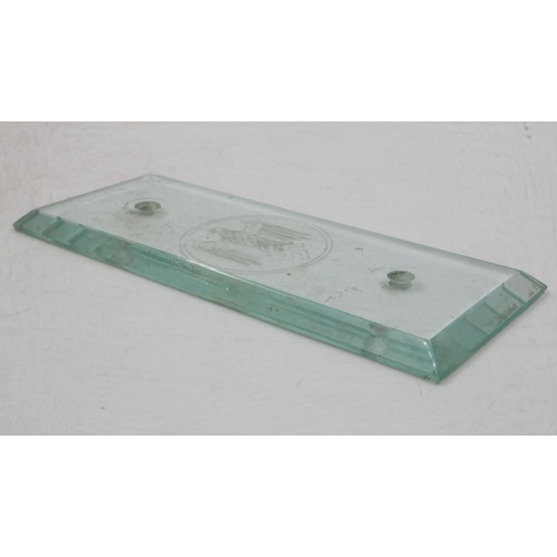 2045 - Third Reich etched glass door plate from a German Government Building. Glass plates replaced many of... 