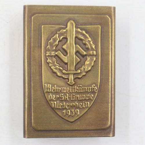 2050 - Third Reich relief cast brass matchbox sleeve. Marked: Gesch. UK P&P Group 1 (£16+VAT for the first ... 