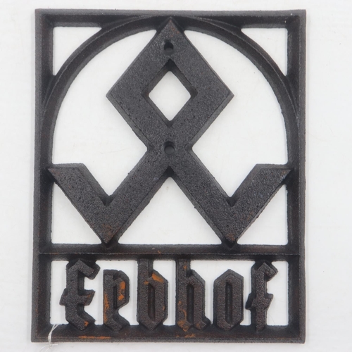 2056 - Third Reich Erbhof (Hereditary Farm) cast iron plaque depicting the Odal Rune. These were mounted to... 