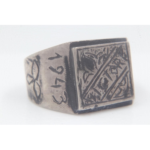 2076 - WWII in-country made silver Africa Corps Ring, inscribed Victory Tunis 1943, UK Size Y, US size 12.5... 