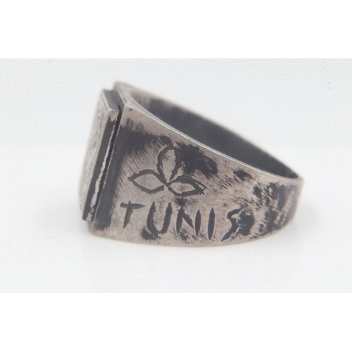 2076 - WWII in-country made silver Africa Corps Ring, inscribed Victory Tunis 1943, UK Size Y, US size 12.5... 