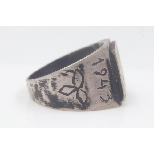 2076 - WWII in-country made silver Africa Corps Ring, inscribed Victory Tunis 1943, UK Size Y, US size 12.5... 