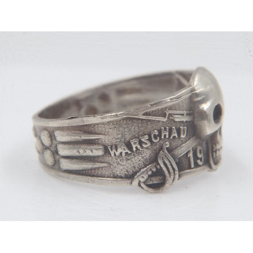 2078 - WWI Imperial German patriotic silver Skull ring, marked Warsaw 5 August 1915, UK Size T, US Size 10.... 