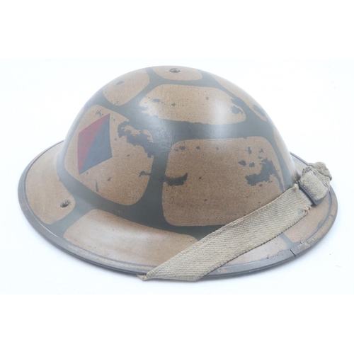 2086 - WWII British MkII helmet in Malta Rubble camouflage. Maker Marked RO & CO = Rubery Owen & Co Ltd of ... 