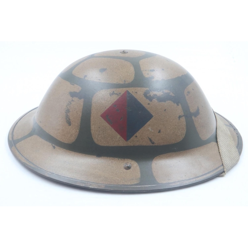 2086 - WWII British MkII helmet in Malta Rubble camouflage. Maker Marked RO & CO = Rubery Owen & Co Ltd of ... 