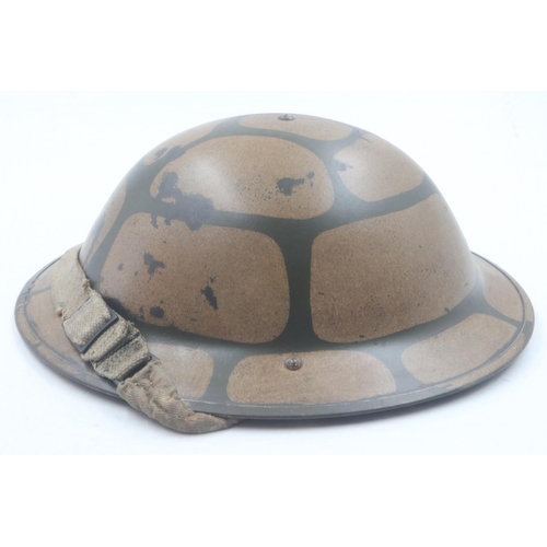 2086 - WWII British MkII helmet in Malta Rubble camouflage. Maker Marked RO & CO = Rubery Owen & Co Ltd of ... 