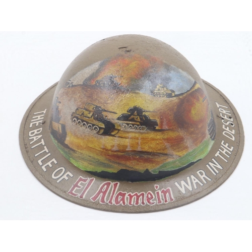 2087 - Post War Desert Rat Memorial Painted onto a semi-relic British Home Front Brodie helmet. UK P&P Grou... 